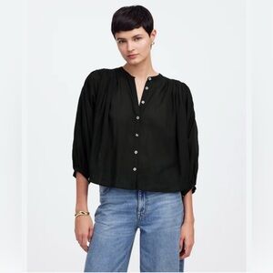 NWT Madewell Black Button-Up balloon sleeve Blouse XL